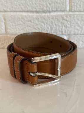 Allen Edmonds Tan Leather Belt with Silver Buckle 38